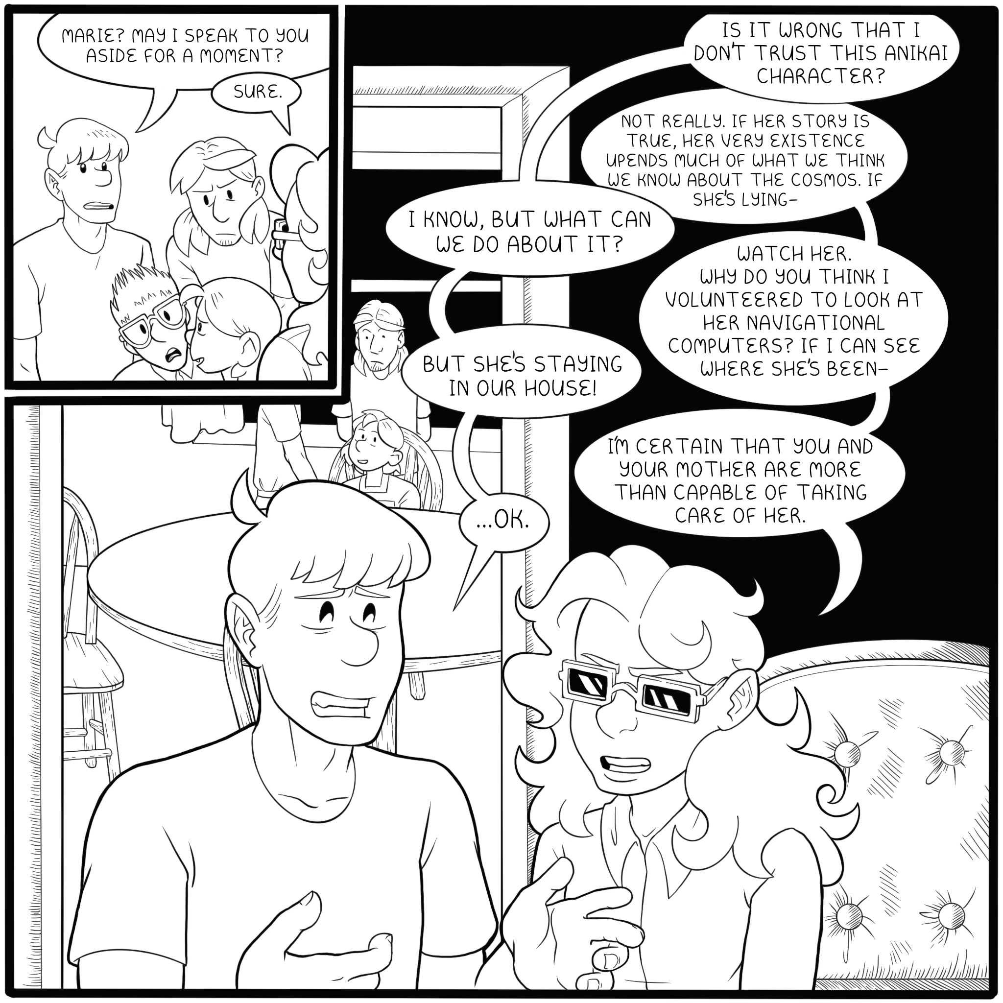 Simon expresses misgivings about the situation with Aikai. Marie urges him to observe her.